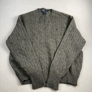 Polo Ralph Lauren Grey Cable Knit Lambswool Crewneck Sweater Mens XXL Pony Logo